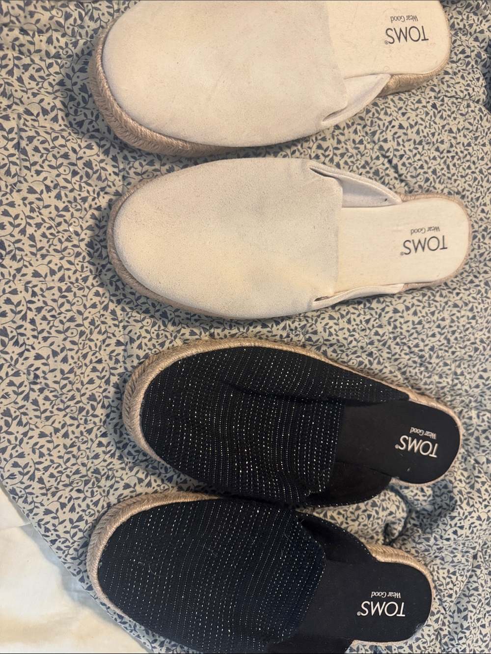 Two pairs Toms  Women's espadrille  Slip-On Mules in Black and Cream
